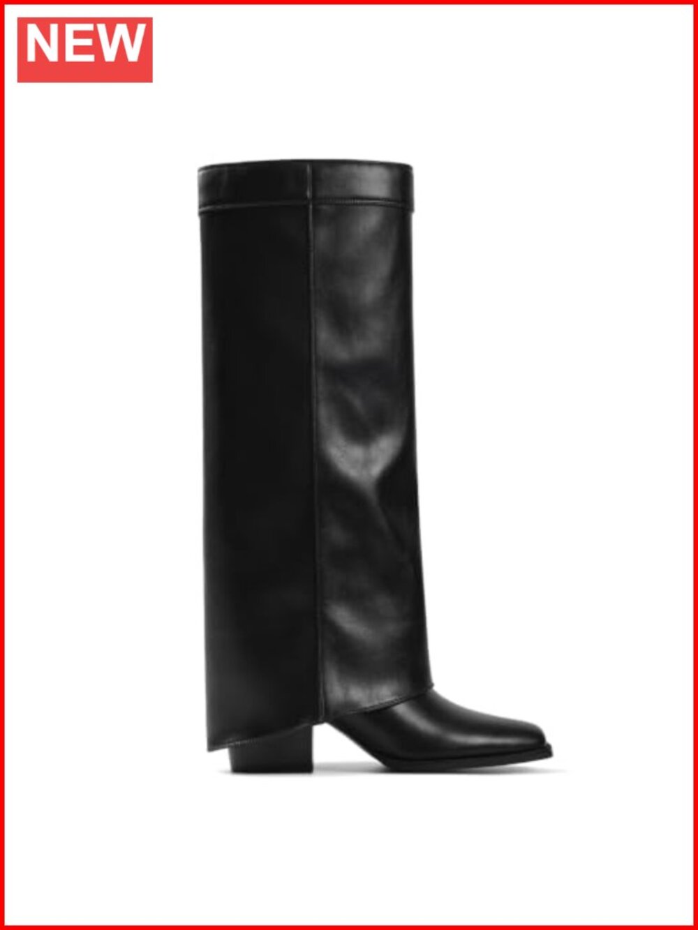 Women's Knee High Fold Over Boots Square Toe Chunky Heel Faux Leather